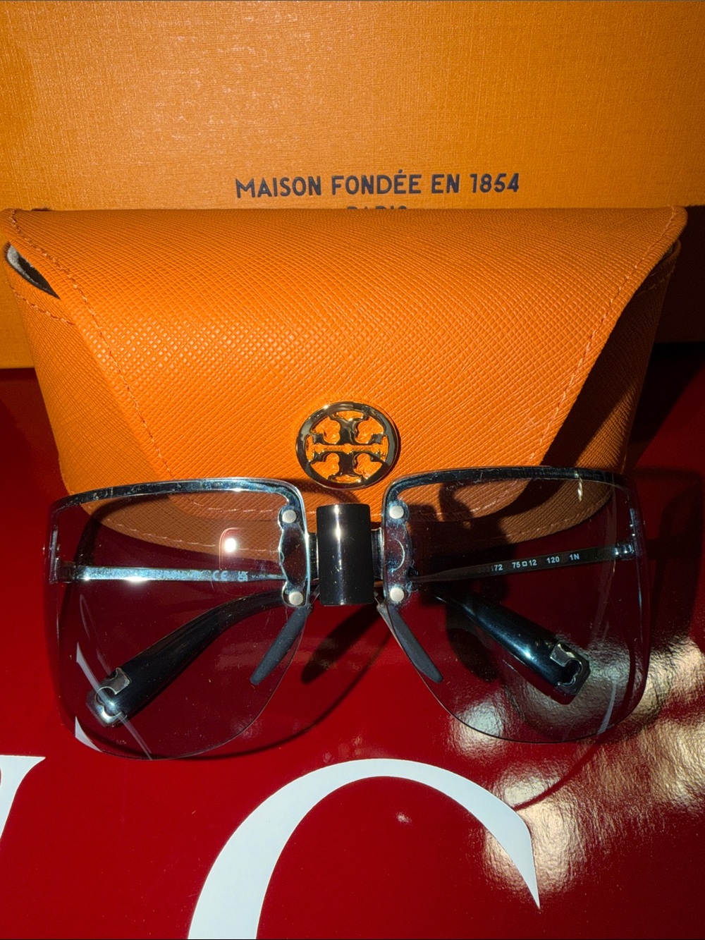 Tory Burch Men’s Orange-Accented Shield Sunglasses
